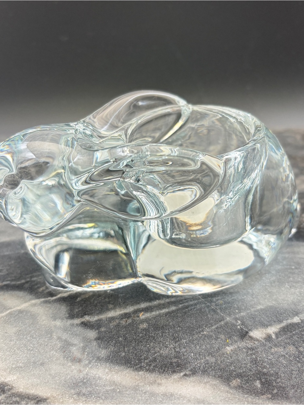 Vintage Indiana Glass Crystal Bunny Rabbit Votive Candle Holder Heavy Clear
